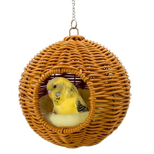 Chewproof Steel Frame Bird Nest for Cage, Washable Small Bird Bed Hammock Hideout Lay Eggs Parakeet Nest Sleep, Parakeet Warm Bed House Hut for Lovebird, Canary, Budgie, Finch (Brown)