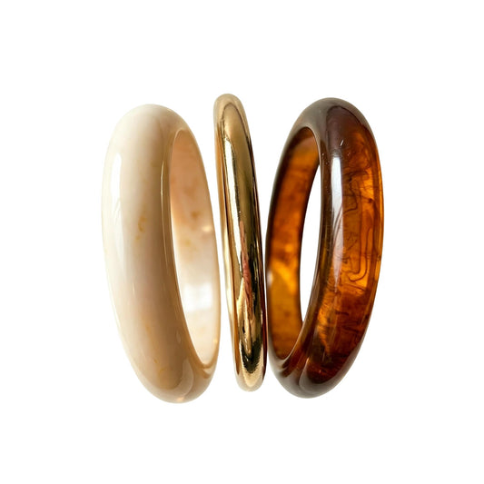 Stackable Bangle Set for Women - 3 Pcs Resin & Gold Plated Metal Chunky Bracelets, Boho Statement Fashion Jewelry, Multiple Color Options for Daily Wear, Party & Gift