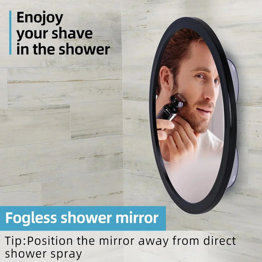 Fogless Shower Mirror for Shaving and Makeup with 3 Removable Powerful Suction Cups, Shatterproof Anti Fog Mirror for Shower and Bathroom, Glassless Safety Kids Mirror (Black) - Jlhbookstore.store
