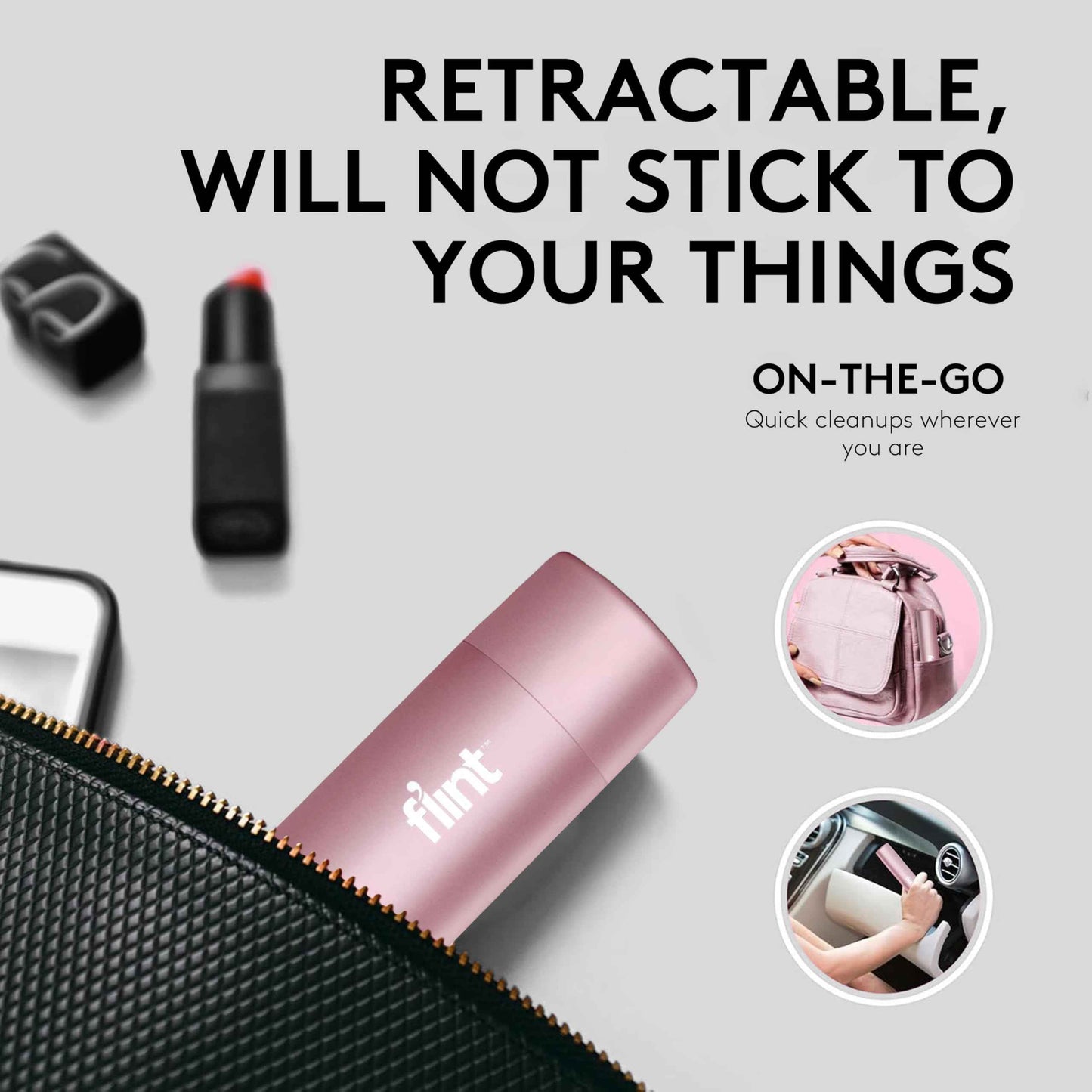 Flint Classic Black Retractable Mini Lint Roller with 90 Extra Sticky Sheets, Small and Portable Lint Roller, Ideal Pet Hair Remover, Travel Lint Rollers for pet Hair Extra Sticky