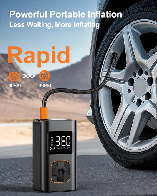 Tire Inflator Portable Air Compressor - 150 PSI Mini Portable Air Pump for Car Tires, Cordless Electric Bike Tire Pump with Digital Pressure Gauge, LED Light for Auto, Car, Motorcycle, Bicycle, Ball