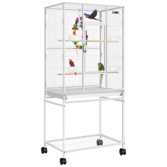 VIVOHOME 54 Inch Wrought Iron Large Bird Flight Cage with Rolling Stand for Parakeets Canaries Cockatiels Lovebirds Conures, Black