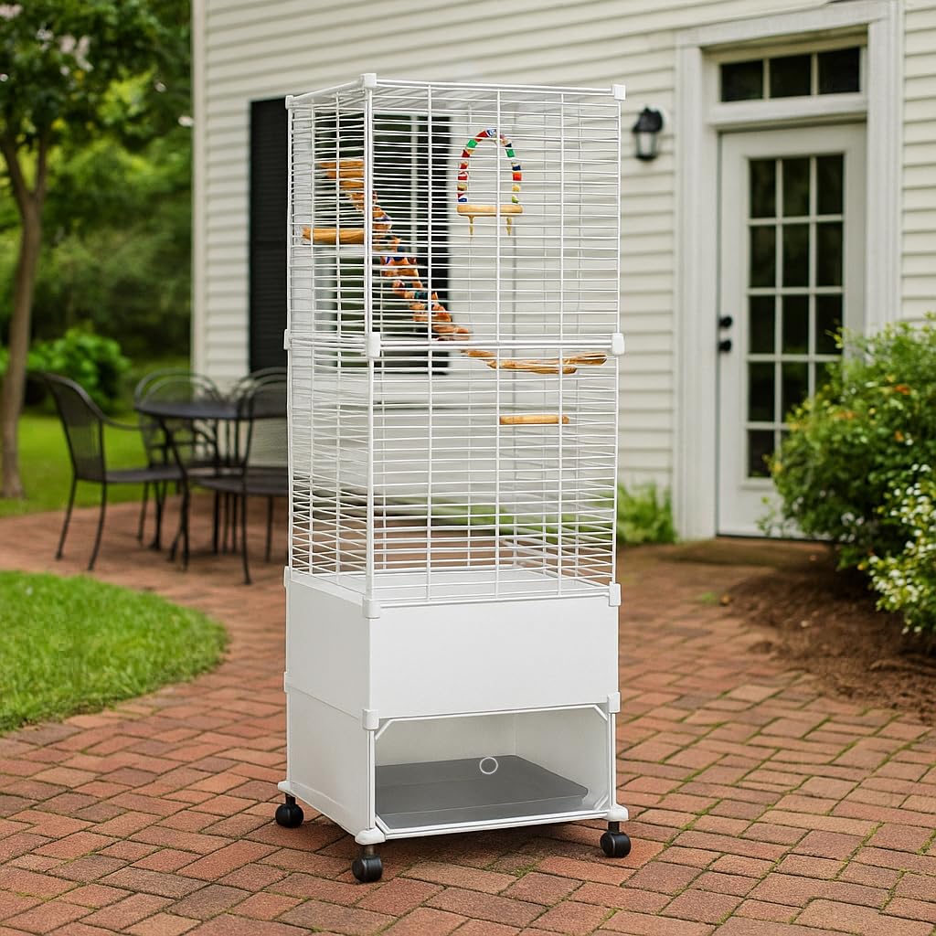 Bird Cage Parakeet Cage with Bird Toys & Slide-Out Tray, Wooden Perches, Rolling Stand, Swing & Bowls – Spacious Indoor Bird House for Parrot, Parakeets, Cockatiel, Lovebird and Small Mid-Sized Birds