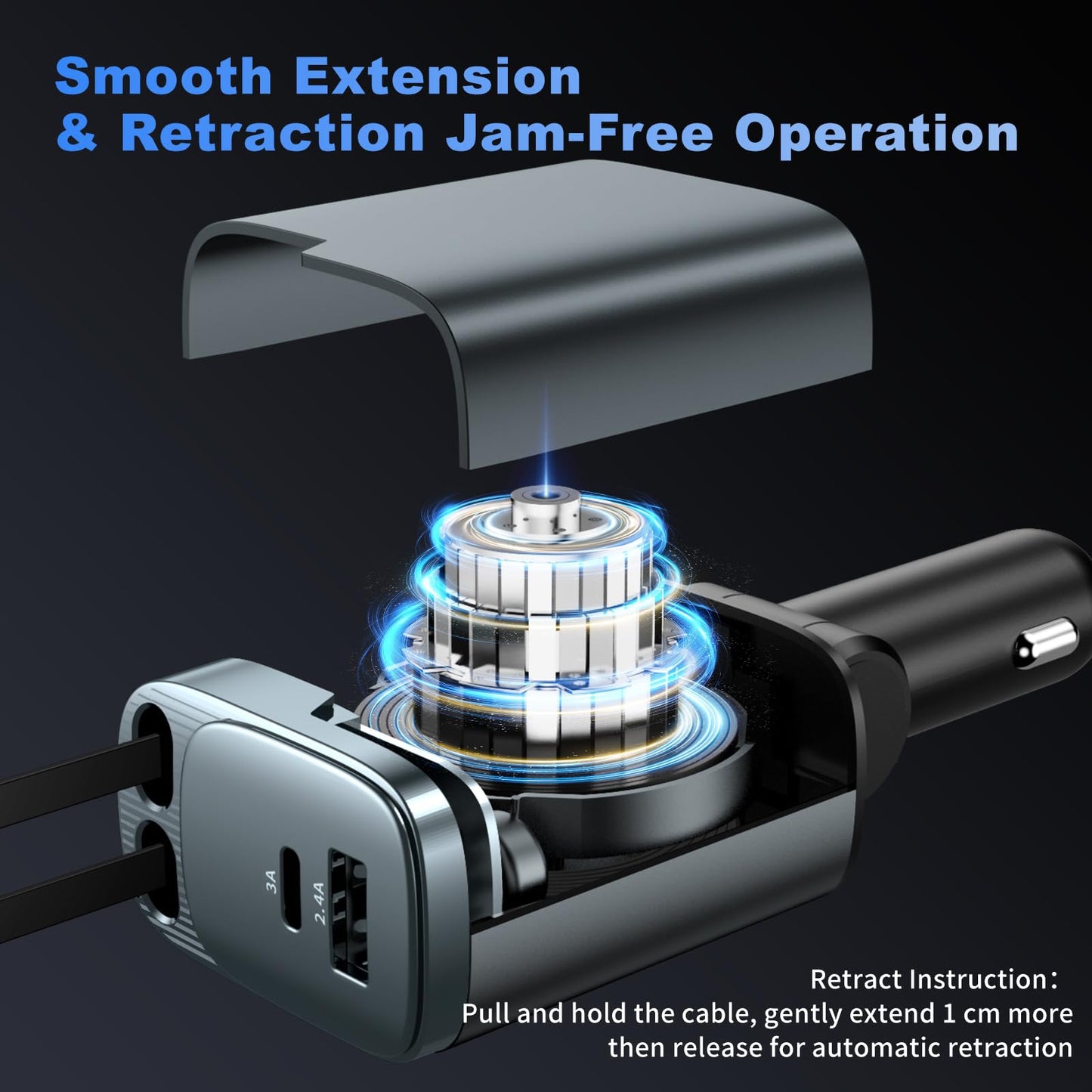 Retractable Car Charger, 84W Car Charger USB C 4 in 1, Car Accessories Fast Charging Car Charger Adapter for iPhone 17 16 15 14 13 12 Pro Max, Samsung, Pixel | Travel Essentials Gifts for Men Women