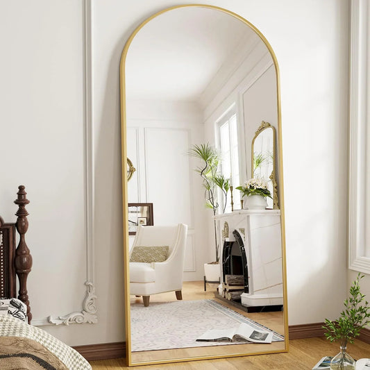 OGCAU Floor Full Length Mirror, 56"x20" Arched Full Body Mirror, Hanging or Leaning, Standing, Wall Mounted with Aluminum Frame for Bedroom Living Room, White - Jlhbookstore.store