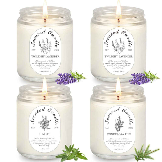 Lavender Candle Gift Set, 4 Pack Soy Wax Scented Candles for Home – Lavender, Sage & Ponderosa Pine – Aromatherapy Candles for Relaxation, Stress Relief & Christmas Gifts for Women