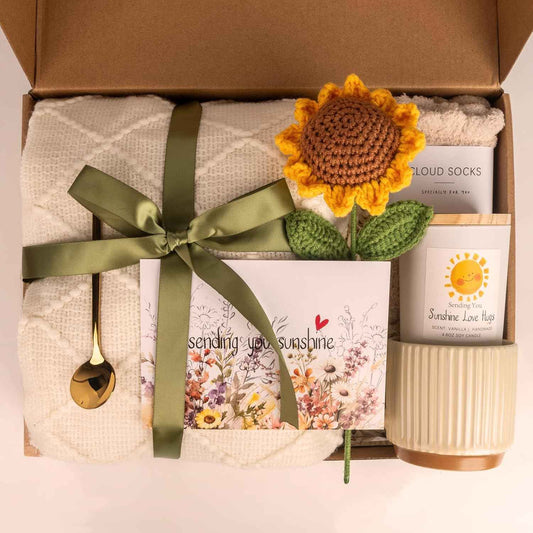 Sending Sunshine Sunflower, Thinking of You Care Package Unique Gift Baskets for Women, Best Friend Birthday and Get Well Soon