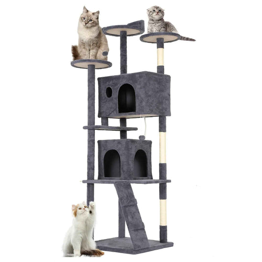 FDW Cat Tree 54in Cat Tower Multi-Level Durable Cat Scratching Post & Cozy Fun Cat Jumping Platform Space Saving Cat Condo Pet Play House for Indoor Cats,Dark Gray