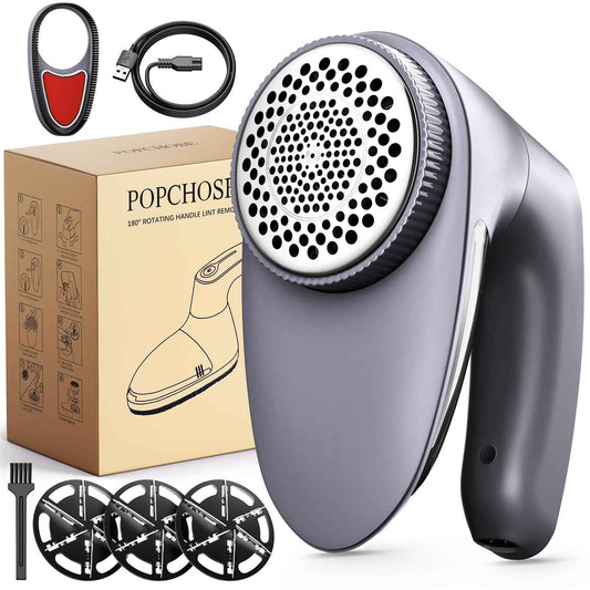 POPCHOSE Fabric Shaver, Lint Remover for Clothes, Lint Shaver with 6-Leaf Blades, 2 Speed Sweater Shavers to Remove Pilling for Clothing, Couch, Furniture, Fuzz, USB Rechargeble, Gray…