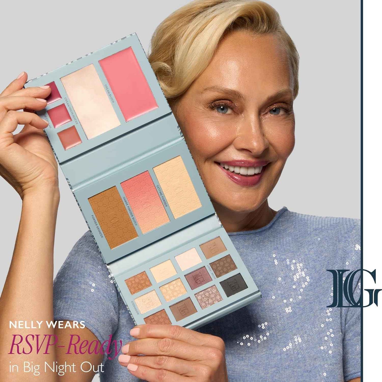 LAURA GELLER NEW YORK RSVP-Ready Big Night Out Full Face Travel Makeup Palette - All-in-One Set includes Eyeshadows, Eye Liners, Blush, Bronzer, Highlighter, Setting Powder, and Lip Creams
