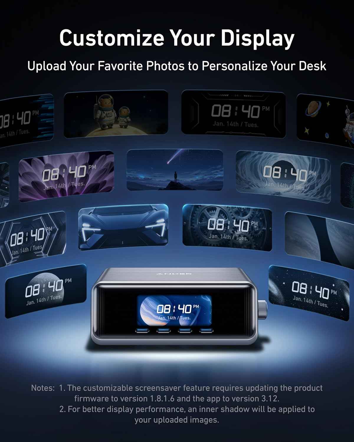 Anker Prime Charger, 250W GaN Prime USB C Charging Station, Ultra-Fast 6-Port, 2.26" LCD Display and Smart Control Dial, Compatible with MacBook Pro/Air, iPhone 16/15/14, Galaxy, and More (Silver)