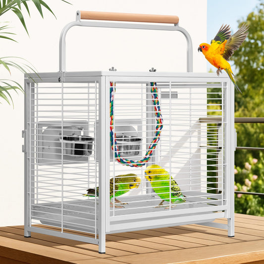 VIVOHOME 19 Inch Wrought Iron Bird Travel Carrier Cage for Parrots Conures Lovebird Cockatiel Parakeets Black