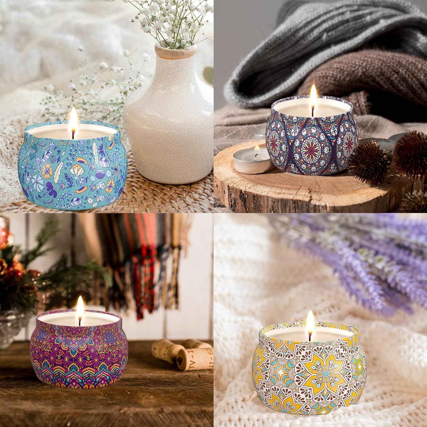 TranquilBliss Scented Candle Set, 4 Pack Soy Wax Candles, 120H Burn Time, Ideal Gifts for Women, Birthday Presents