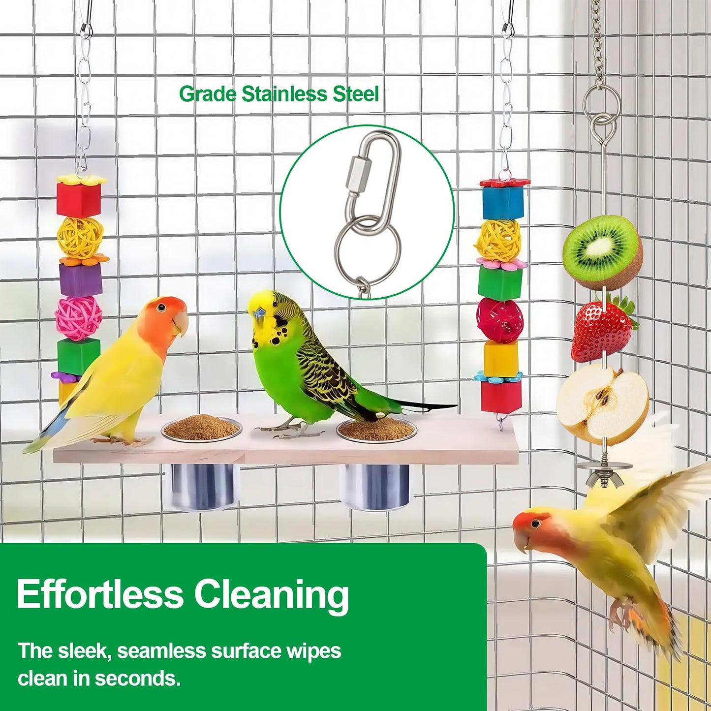 3 Pcs Bird Cage Food Holder Stainless Steel Parrot Fruit & Vegetable Skewer Hanging Foraging Toy for Parakeets, Budgies, Macaws