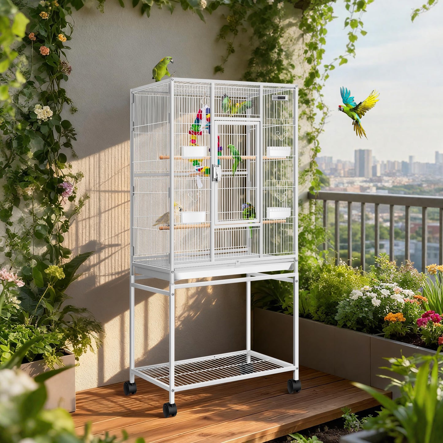 VIVOHOME 54 Inch Wrought Iron Large Bird Flight Cage with Rolling Stand for Parakeets Canaries Cockatiels Lovebirds Conures, Black