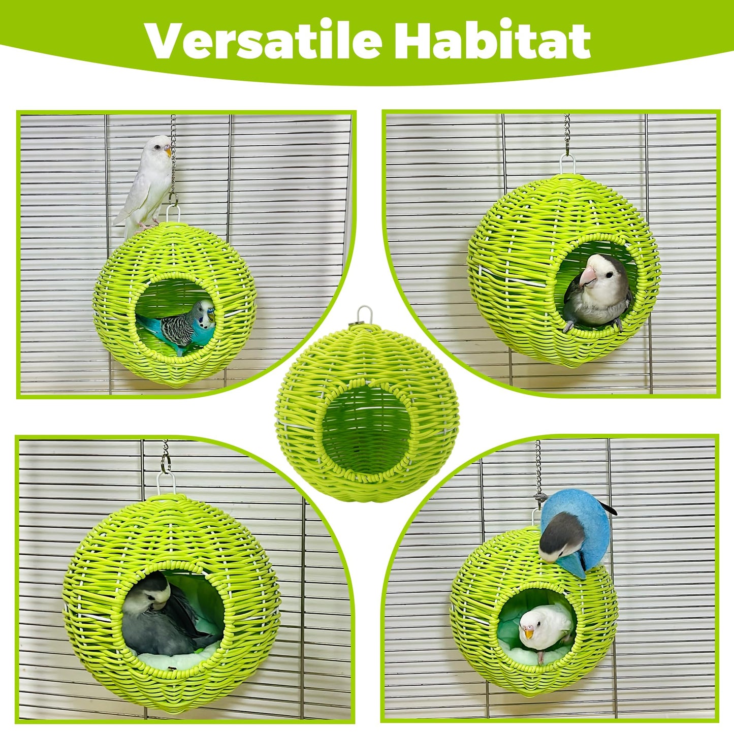Chewproof Steel Frame Bird Nest for Cage, Washable Small Bird Bed Hammock Hideout Lay Eggs Parakeet Nest Sleep, Parakeet Warm Bed House Hut for Lovebird, Canary, Budgie, Finch (Brown)