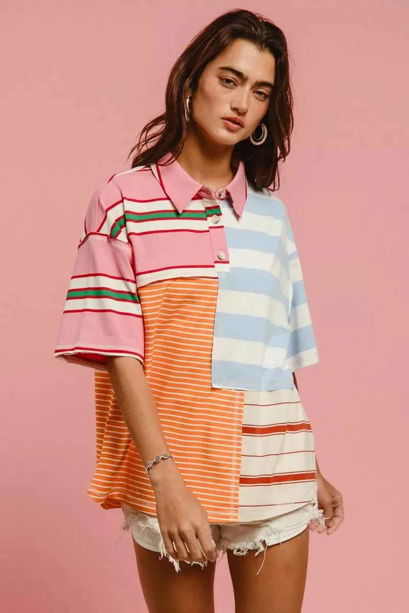 BiBi Mix And Match Stripe Color Block Shirt