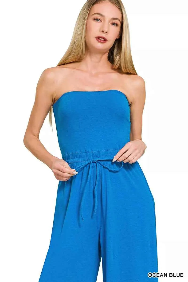 Zenana Tube Top Jumpsuit with Drawstring Waist