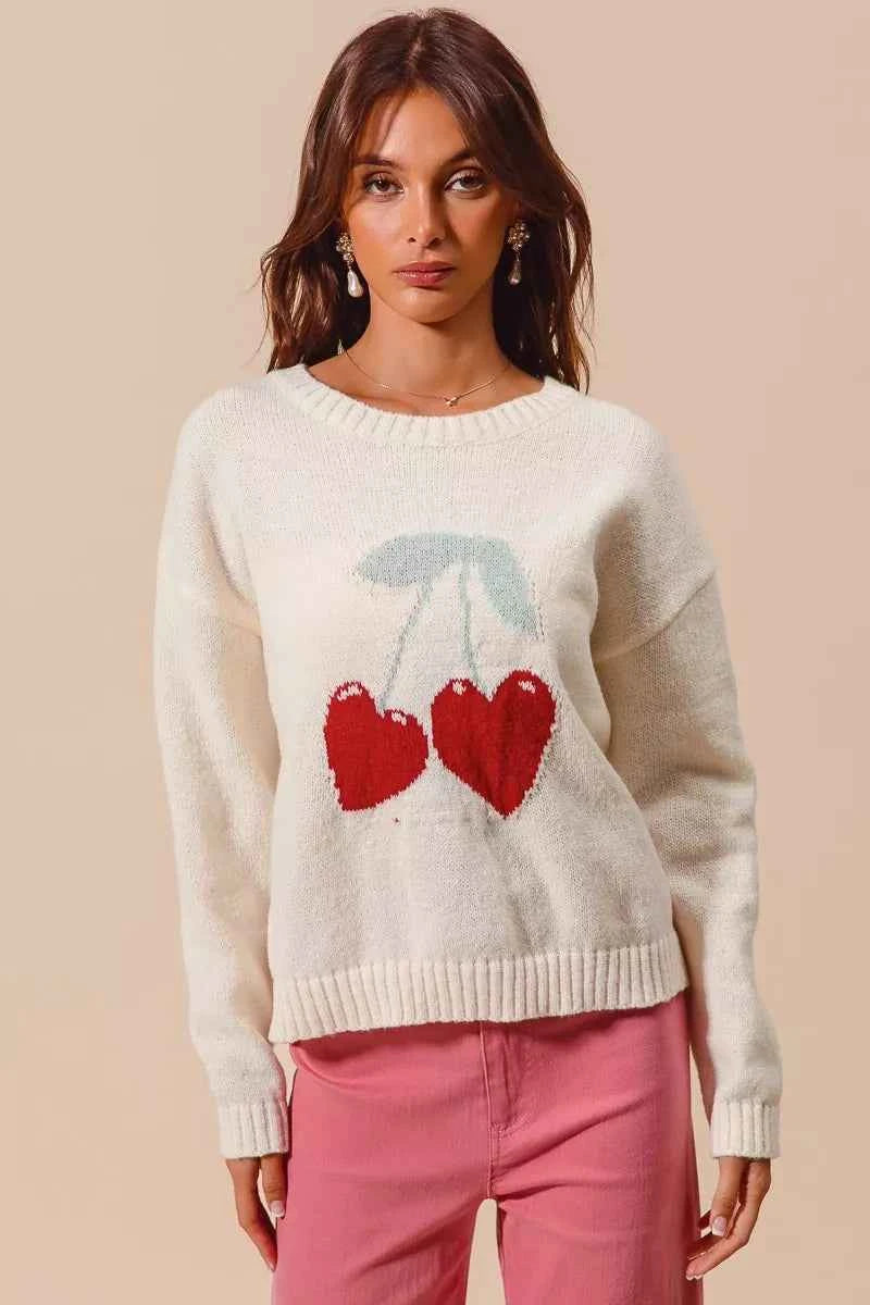 SO ME Heart Cherry Knitted Valentine Sweater Top
