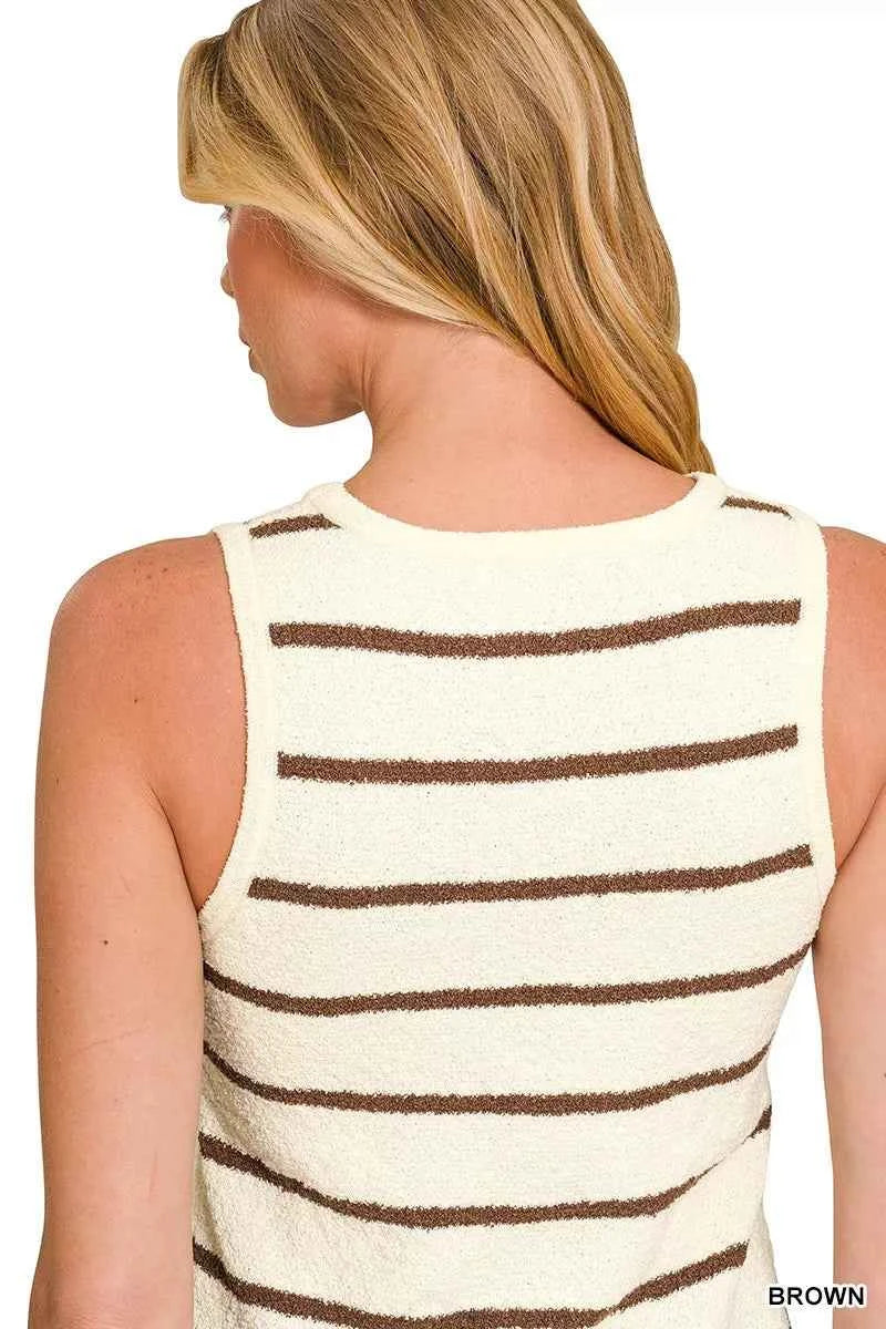 Zenana Round Neck Stripe Knit Tank Top
