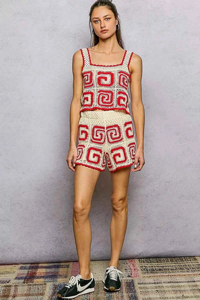 POL Handmade Crochet Cropped Tank with Granny Square Pattern