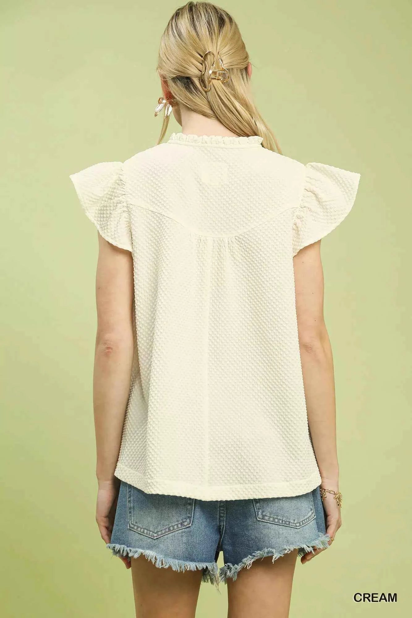 Umgee Embroidered Flutter Sleeve Blouse