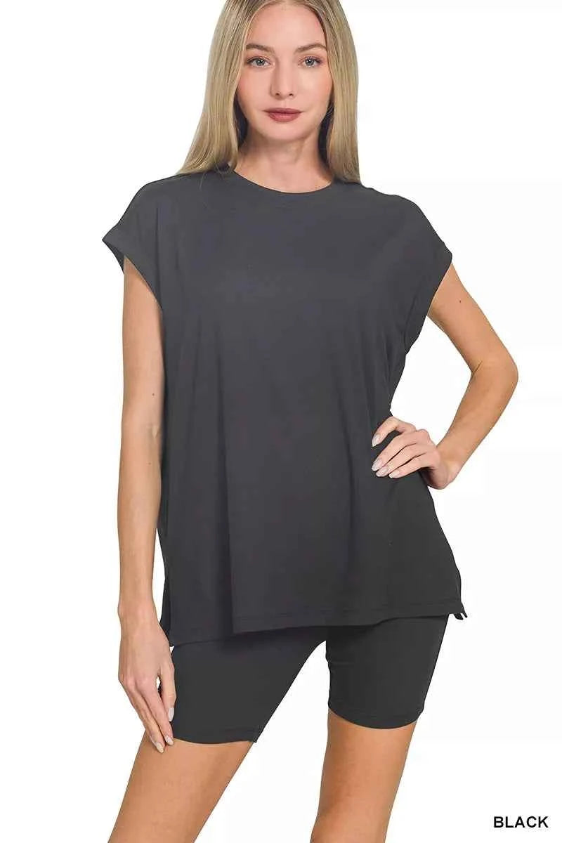 Zenana Brushed Dty Microfiber Top & Biker Shorts