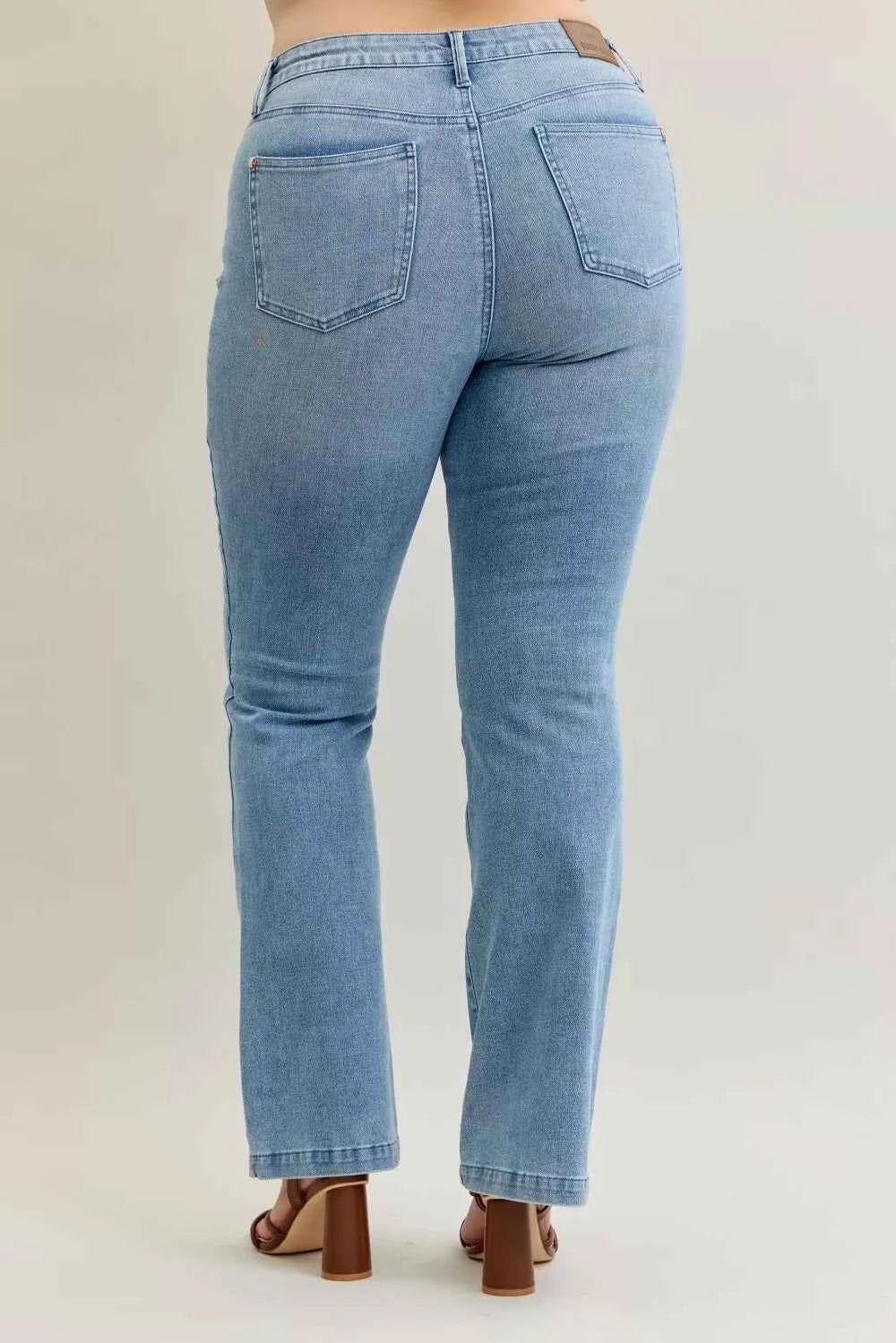 Judy Blue Full Size Mid Rise Bootcut Jeans with Contrast Wash & Front Patch Pockets Plus Size