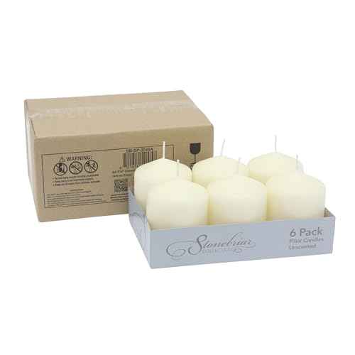 Stonebriar 6 Pack Tall 3 x 6 Inch 65 Hour Long Burning Unscented Ivory Wax Pillar Candles