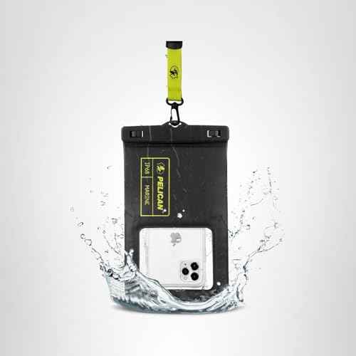 Pelican 2 Pack Marine - IP68 Waterproof Phone Pouch (Regular Size) Floating Waterproof Phone Case - Beach Cruise Ship Travel Essentials - Works w/All Phones - Detachable Lanyard - Black/Hi-Vis Yellow
