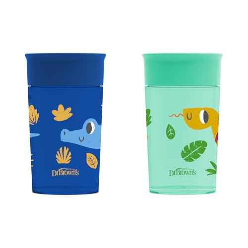 Dr. Brown's Polypropylene (PP) Milestones Cheers 360 Sippy Training Cups for Babies and Toddlers - Blue/Green - 10oz - 2-Pack - 9m+