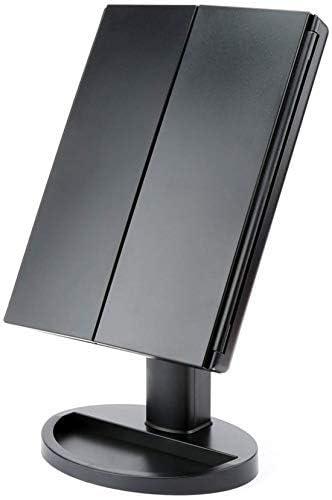 Trifold Makeup Mirror Vanity Mirror with Lights,1X 2X 3X Magnification,Touch Screen,180 Adjustable Rotation,Portable Travel Bathroom Cosmetic Mirror - Jlhbookstore.store