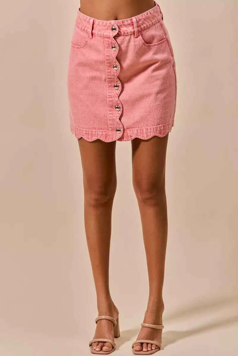 SO ME Vintage Wash Scallop Edge Denim Mini Skirt