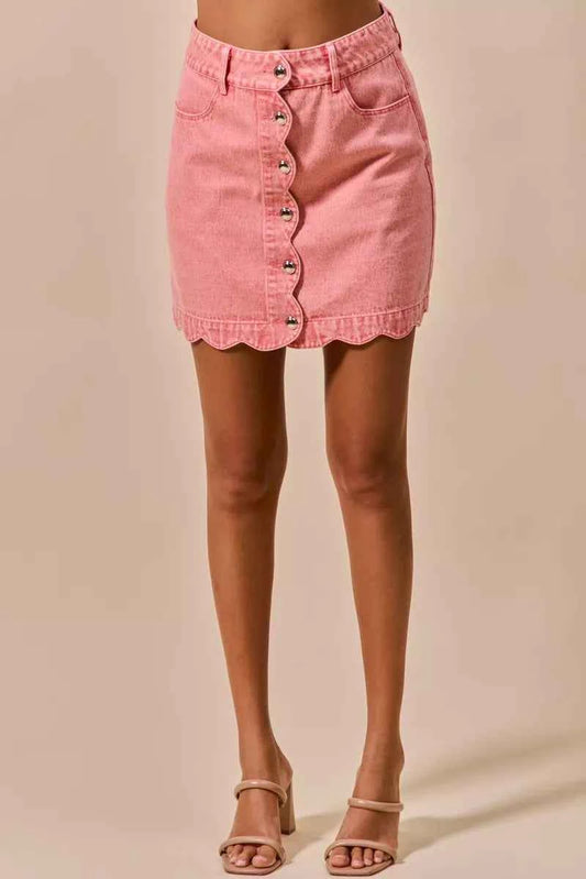 SO ME Vintage Wash Scallop Edge Denim Mini Skirt