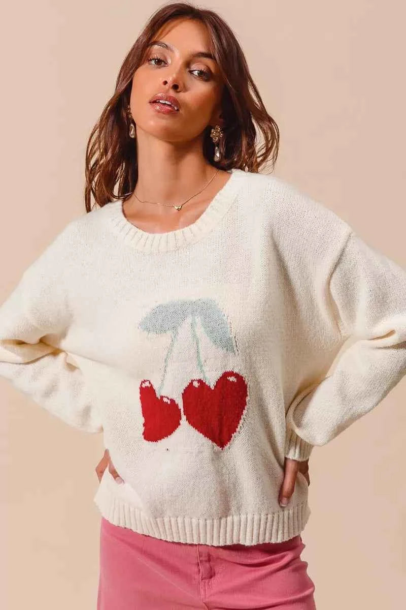SO ME Heart Cherry Knitted Valentine Sweater Top