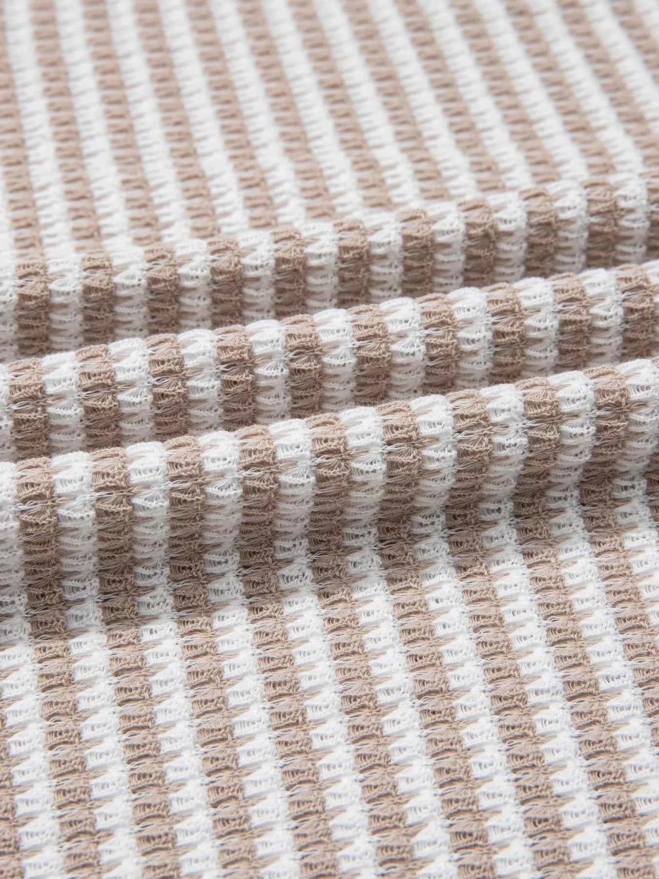 Striped Textured Knit V Neck Top