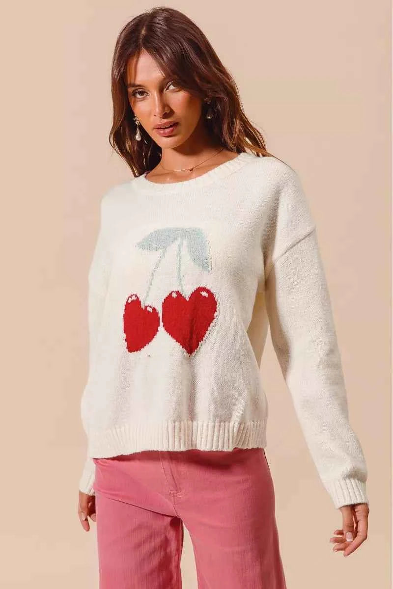 SO ME Heart Cherry Knitted Valentine Sweater Top