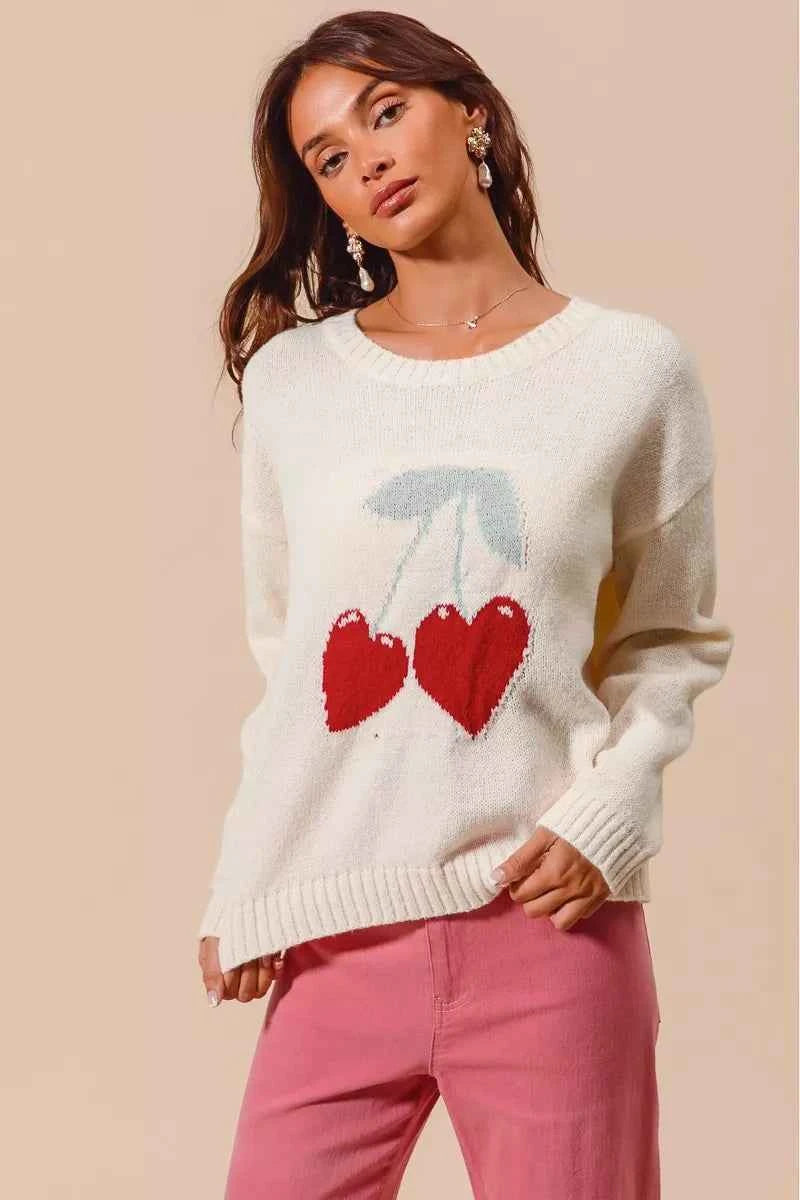 SO ME Heart Cherry Knitted Valentine Sweater Top