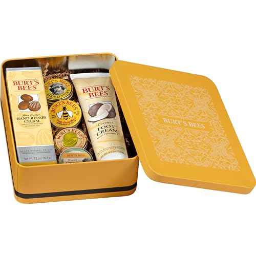Burt's Bees Christmas Gifts, 3 Body Skincare Stocking Stuffers, Hand Repair Set, 3 Hand Creams plus Gloves - Almond Milk Hand Cream, Lemon Butter Cuticle Cream, Shea Butter Hand Repair Cream