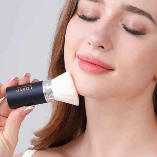 LORYP Retractable Makeup Brush Black Kabuki Foundation Brush for liquid Cream and Powder Makeup 2 Pack Travel Makeup Brush Set