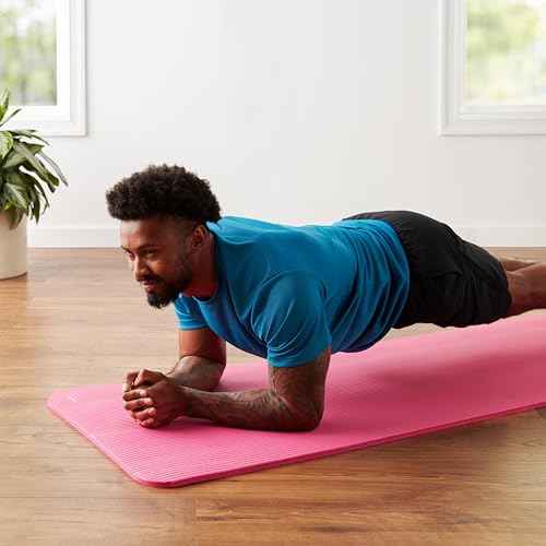 Amazon Basics 1/2 Inch Extra Thick Exercise Yoga Mat with Carrying Strap, Cushioned Support, for Fitness and Gym Workouts
