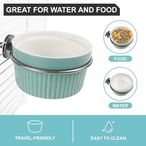 Bird Feeding Cups Parrot Food Cage Bowl Clamp Holder Coop Cup, Ceramic Bird Cage Water Bowl, Pet Feeder Cage for Parakeet African Greys Conure Cockatiels Lovebird Budgie-Blue