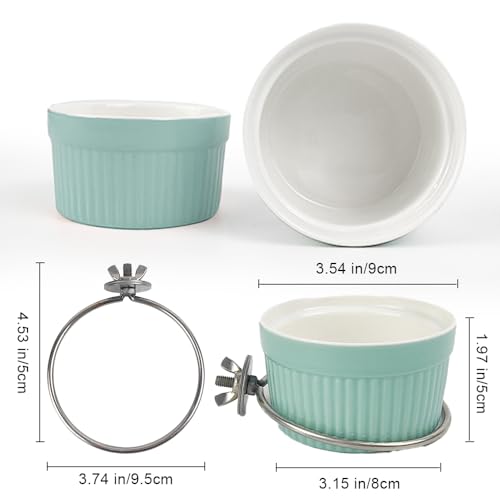 Bird Feeding Cups Parrot Food Cage Bowl Clamp Holder Coop Cup, Ceramic Bird Cage Water Bowl, Pet Feeder Cage for Parakeet African Greys Conure Cockatiels Lovebird Budgie-Blue