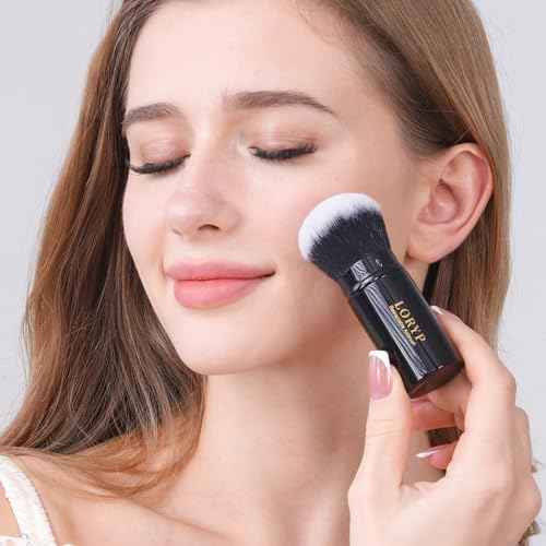 LORYP Retractable Makeup Brush Black Kabuki Foundation Brush for liquid Cream and Powder Makeup 2 Pack Travel Makeup Brush Set