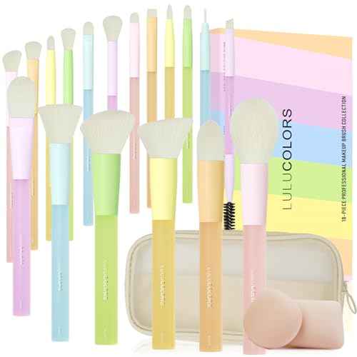 18-Pcs Makeup Brush Set for Beginners - Travel-Friendly with Soft Arthritis-Friendly Handles & Non-Shedding Bristles | Includes Storage Bag, Eyeshadow Brushes & Sponges (Multi-Color)