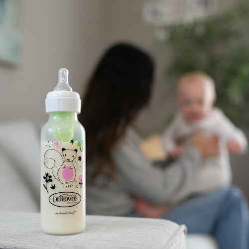 Dr. Brown's Natural Flow Anti-Colic Options+ Narrow Baby Bottle, Goat and Squirrel, 8 oz/250 mL, with Level 1 Slow Flow Nipple, BPA Free, 0m+, 2-Pack