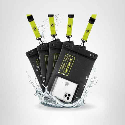 Pelican 2 Pack Marine - IP68 Waterproof Phone Pouch (Regular Size) Floating Waterproof Phone Case - Beach Cruise Ship Travel Essentials - Works w/All Phones - Detachable Lanyard - Black/Hi-Vis Yellow