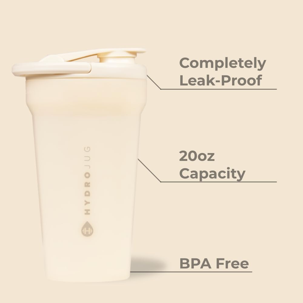 Hydrojug 20 oz Noiseless Shaker Bottle – 100% Leakproof Shaker Cup for Protein Mixes, Pre-Workout & Supplement Shakes – Durable, Easy Clean Design, Cream jlhbookstore.store