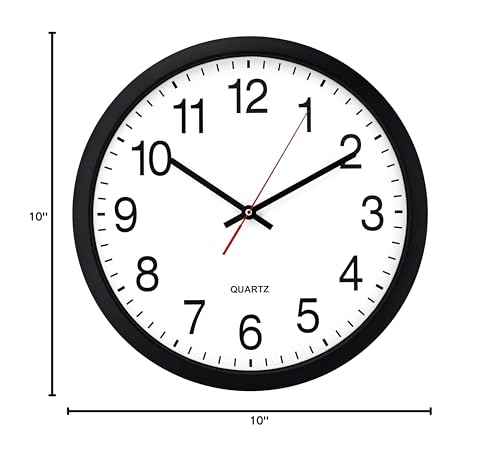 Bernhard Products Black Wall Clock Silent Non Ticking 10 Inch Quality Quartz Battery Operated Round Easy to Read Home/Office/Kitchen/Classroom/School Clock Sweep Movement