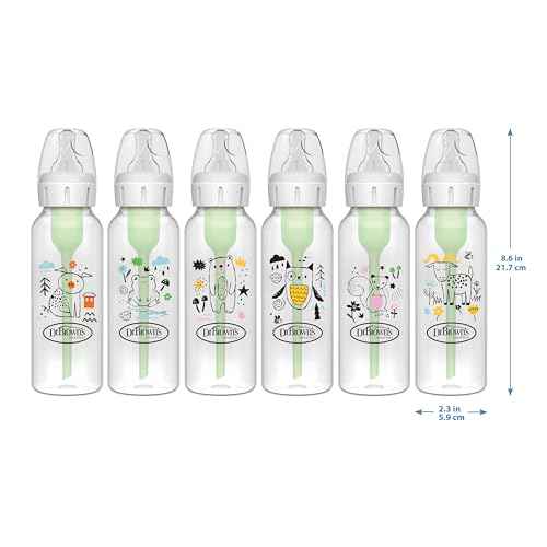 Dr. Brown's Natural Flow Anti-Colic Options+ Narrow Baby Bottle, Goat and Squirrel, 8 oz/250 mL, with Level 1 Slow Flow Nipple, BPA Free, 0m+, 2-Pack